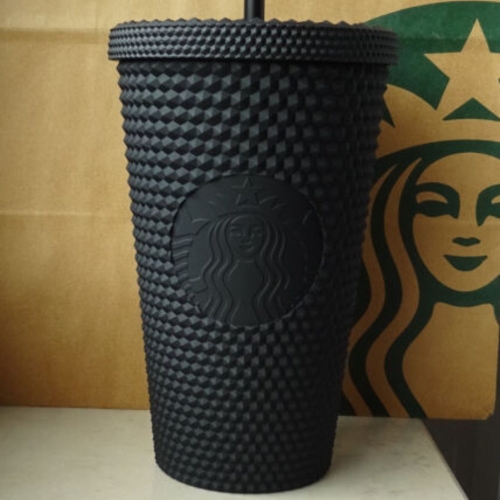 Starbucks Tumbler Cold Cup Europe Bling Studded Soft Touch Black Grande 16oz NEW